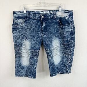 Mecca Denim Shorts Men's 40 Mid Rise Blue Acid Wash Motto Stretch Fit Retro